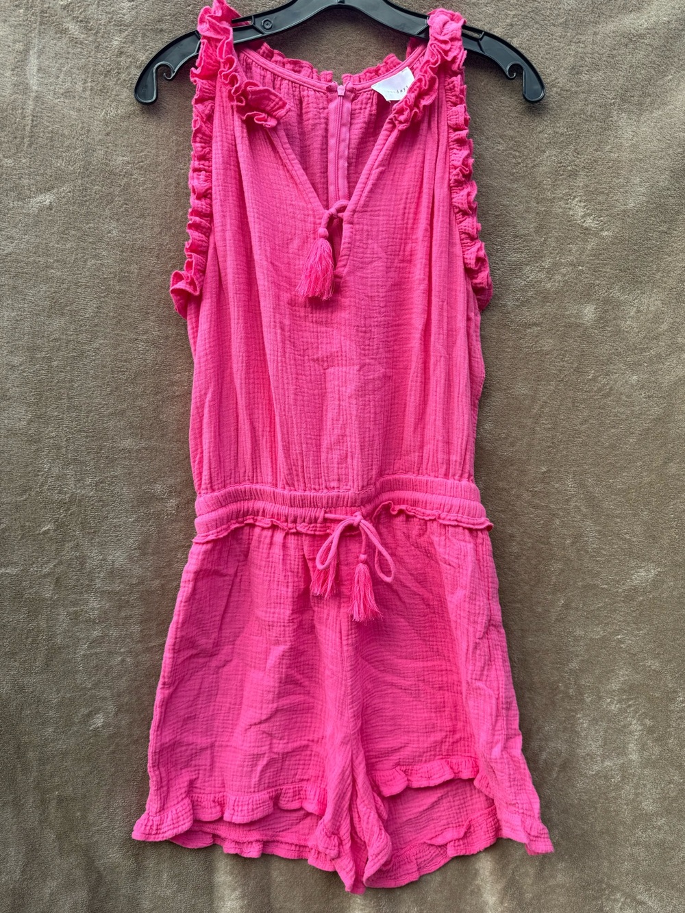 Sundays hot pink Siri cotton ruffle romper